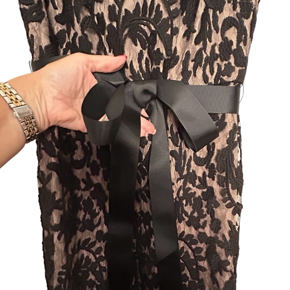 Adrianna Papell Blk Lace Nude Lining Sleeveless Column Evening Gown Fits Like 4 - Picture 10 of 15